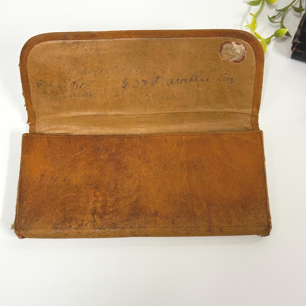 Vintage leather wallet with 1912 inscription and name collectible